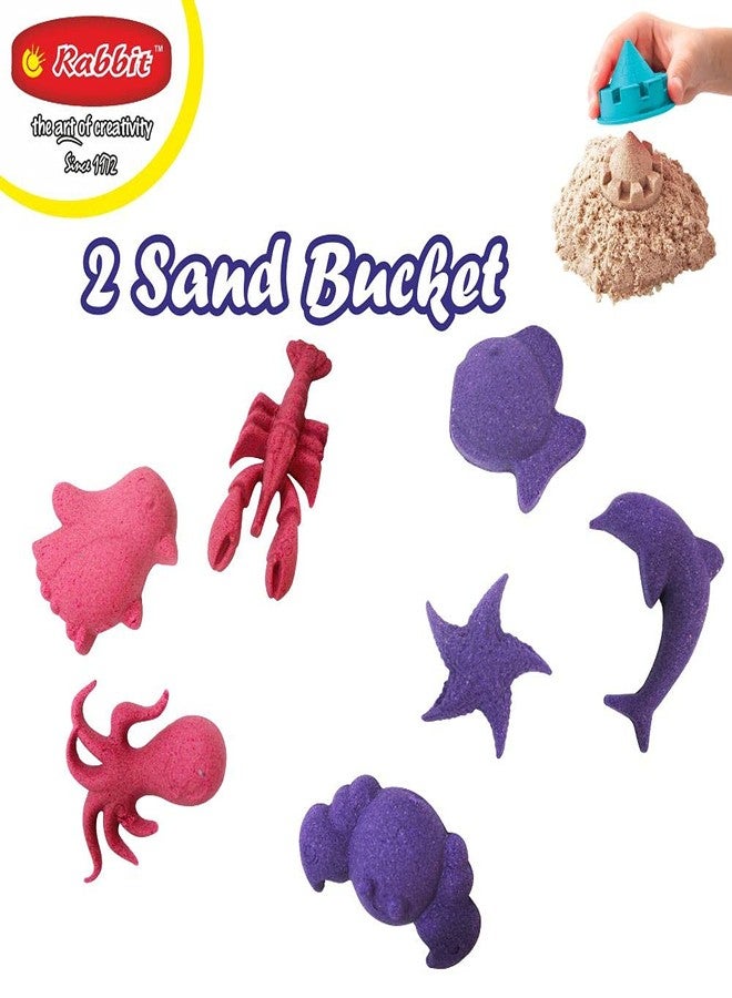 Rabbit Magic Flow 1KG Play Sand Bucket for Kids - Includes 20 Fun Moulds, Roller & Cutter | Soft, Mess-Free Sand for Creative Play & Sensory Fun | Age 5+ (Pink-Blue) - Image 4